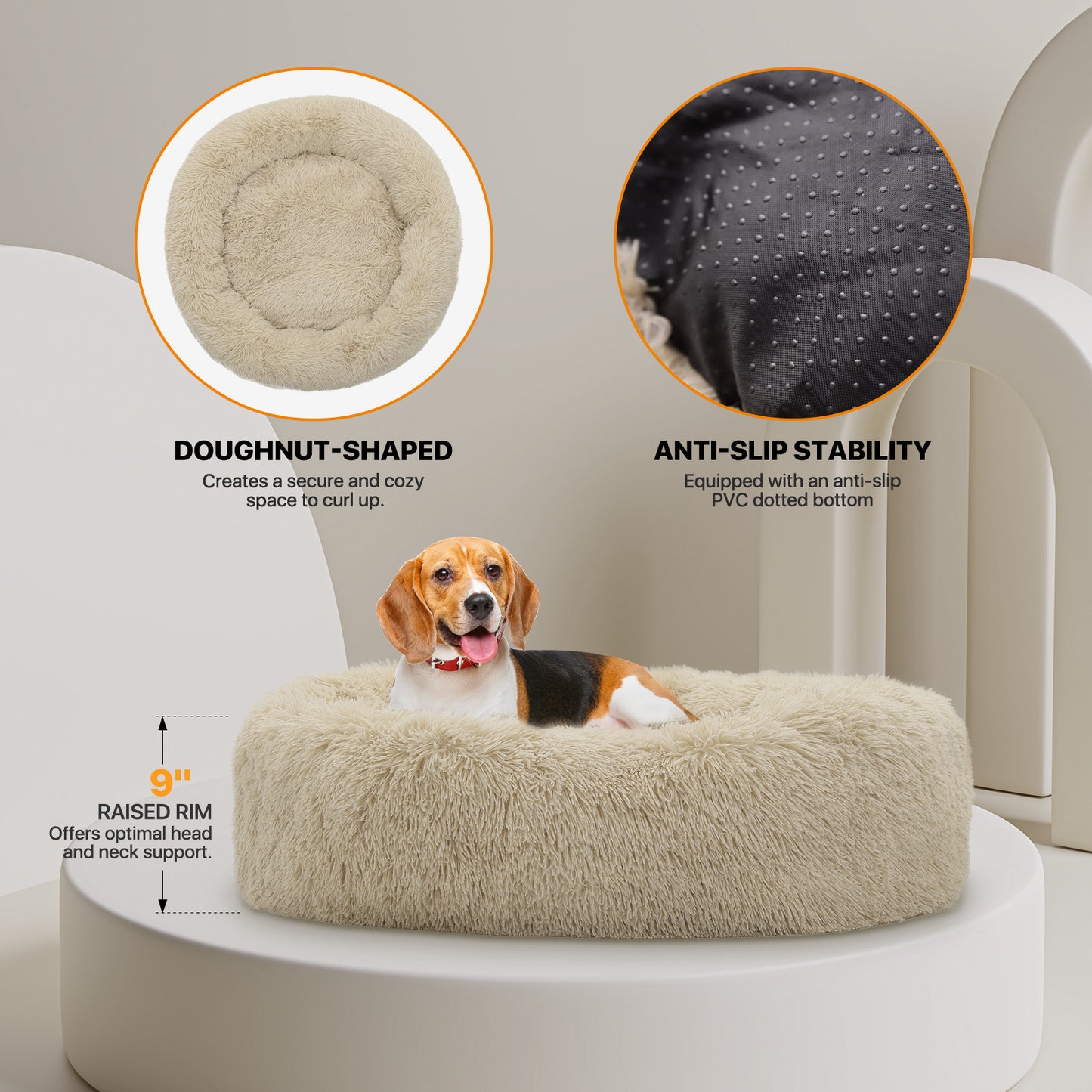 Pet Bed - Round - 36.5'' Diameter - Long Plush - Machine Washable