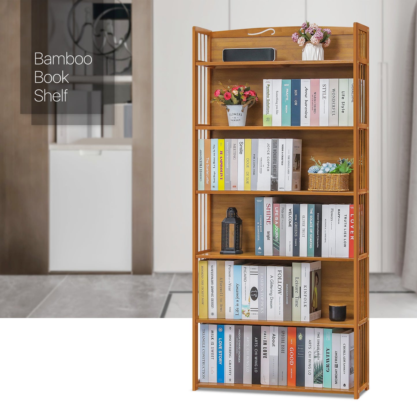 Adjustable Multi-Functional Shelving Organizer - Enclosed Back Panel - 6 Tier - Natural