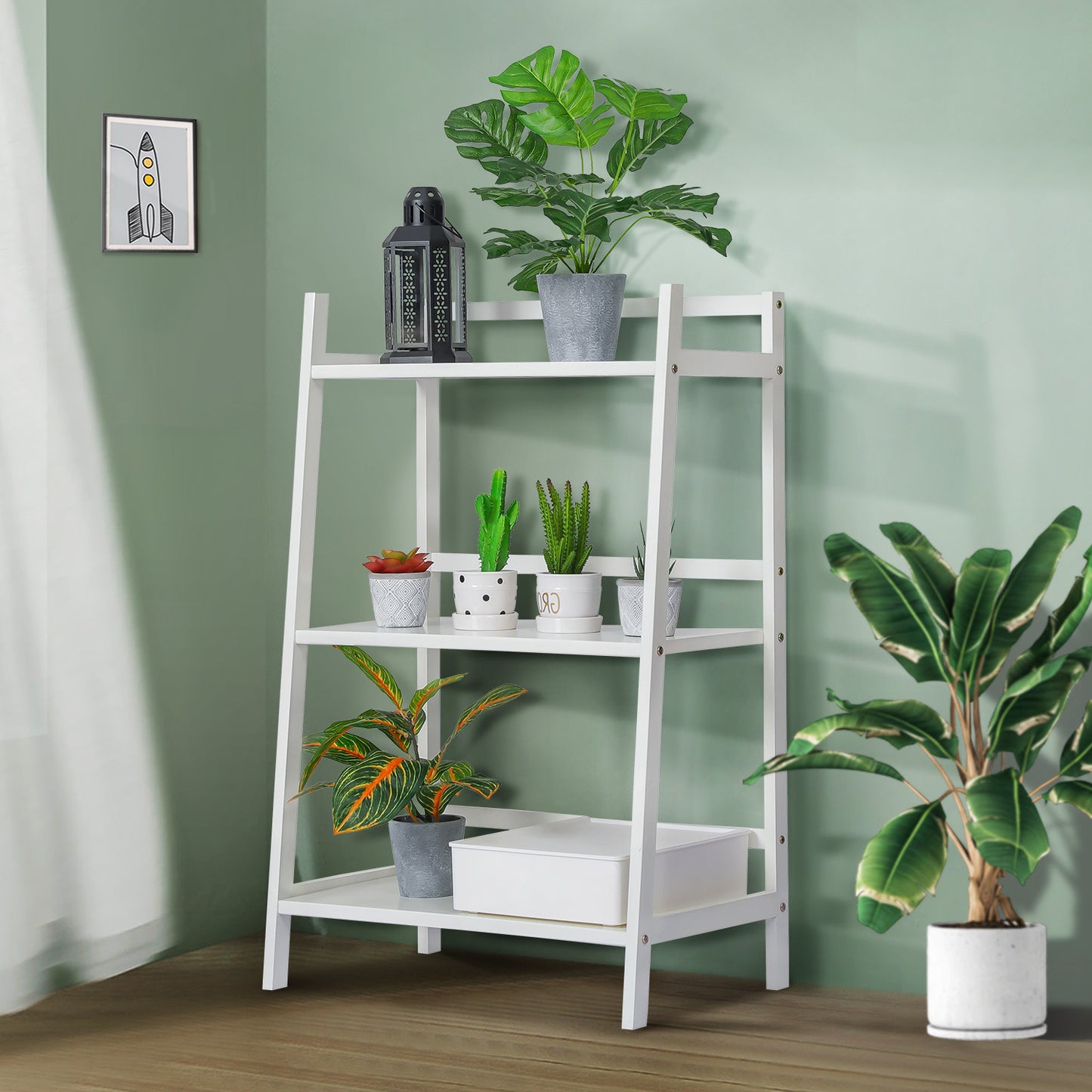 Simplified Trapezoid Multi-Functional Flower Plant Rack - 3 Tier - White