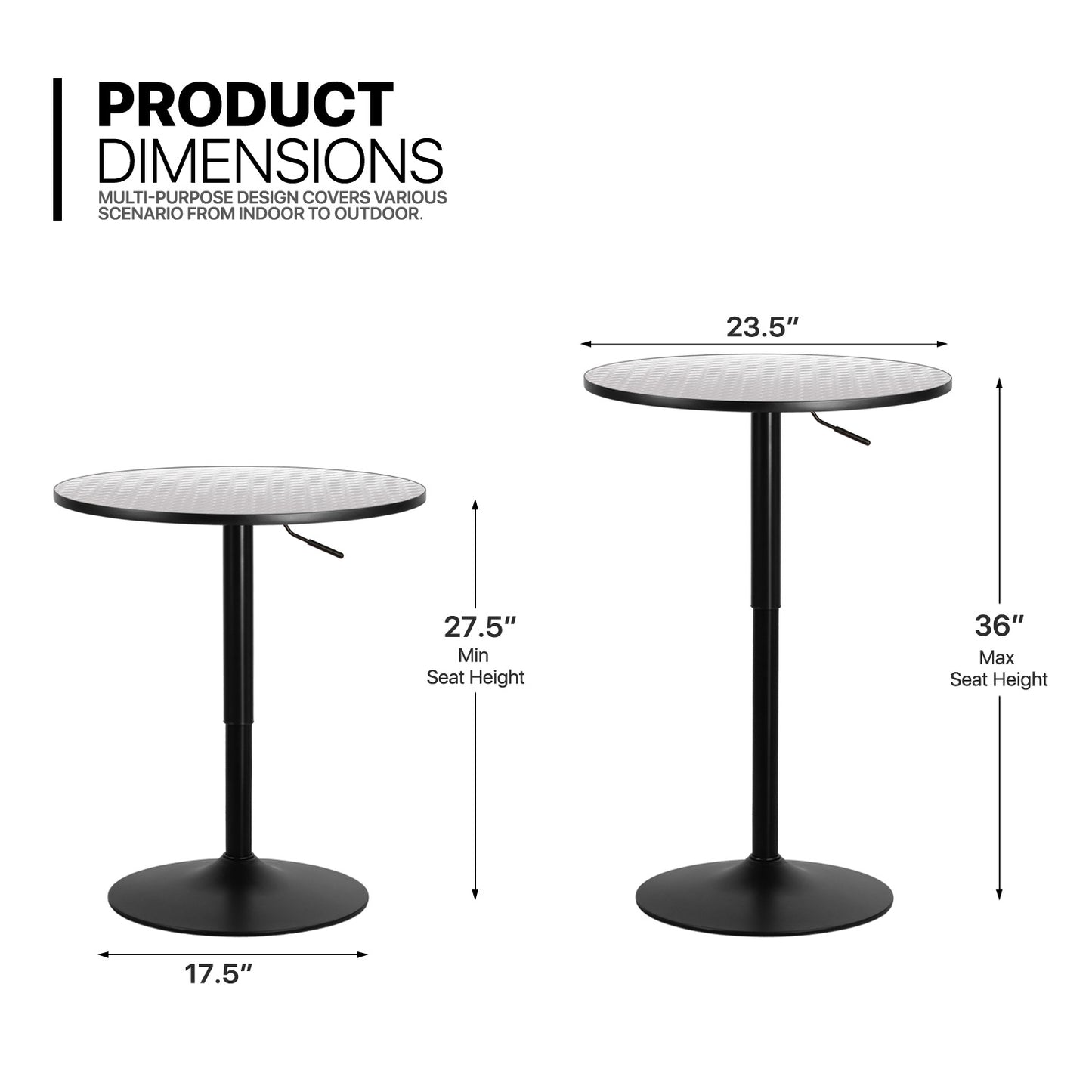 Adjustable Height Bar Table - 27.5" to 35"