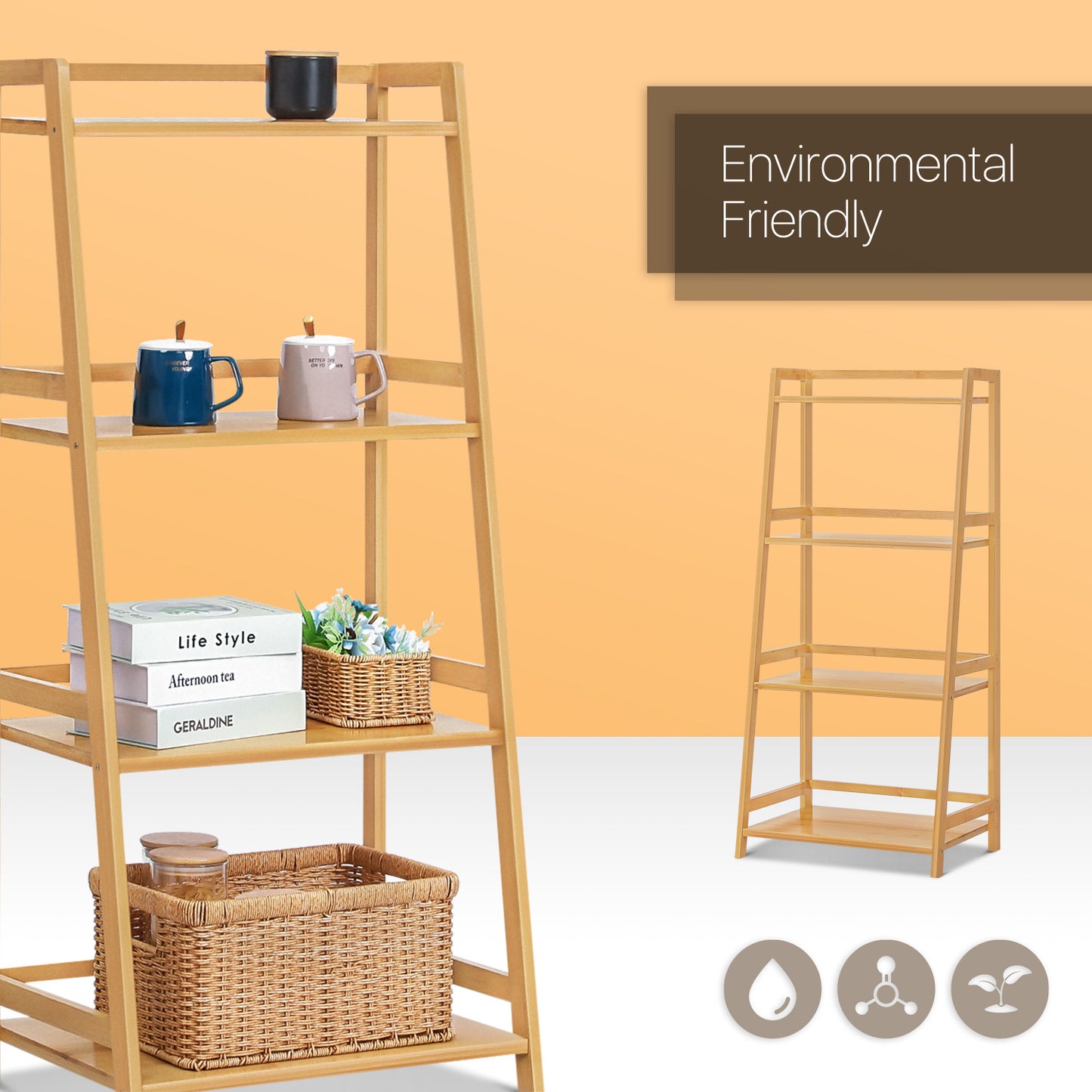 Adjustable Trapezoid Stand Alone Multi-Functional Shelf - 4 Tier - Natural