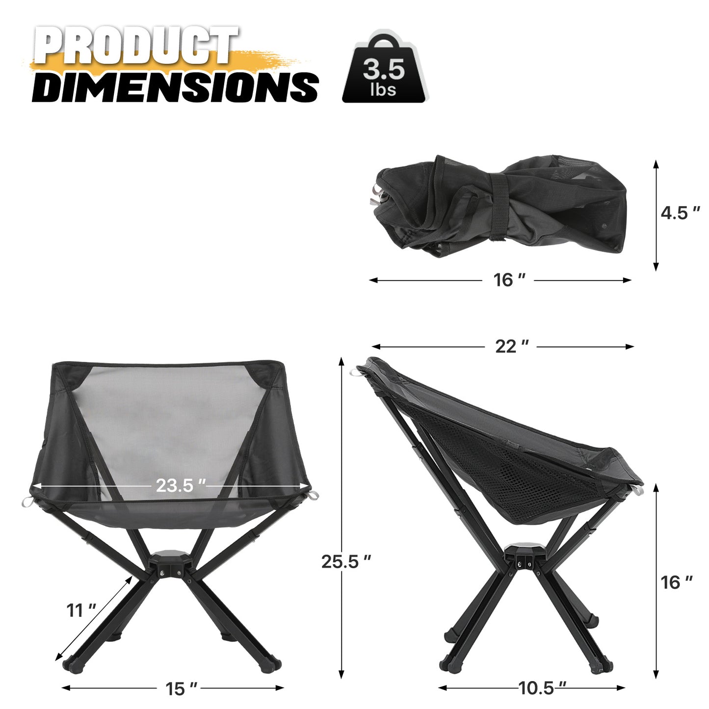 Folding Ultralight Camping Chair - Quick Open - 250lbs Weight Capacity