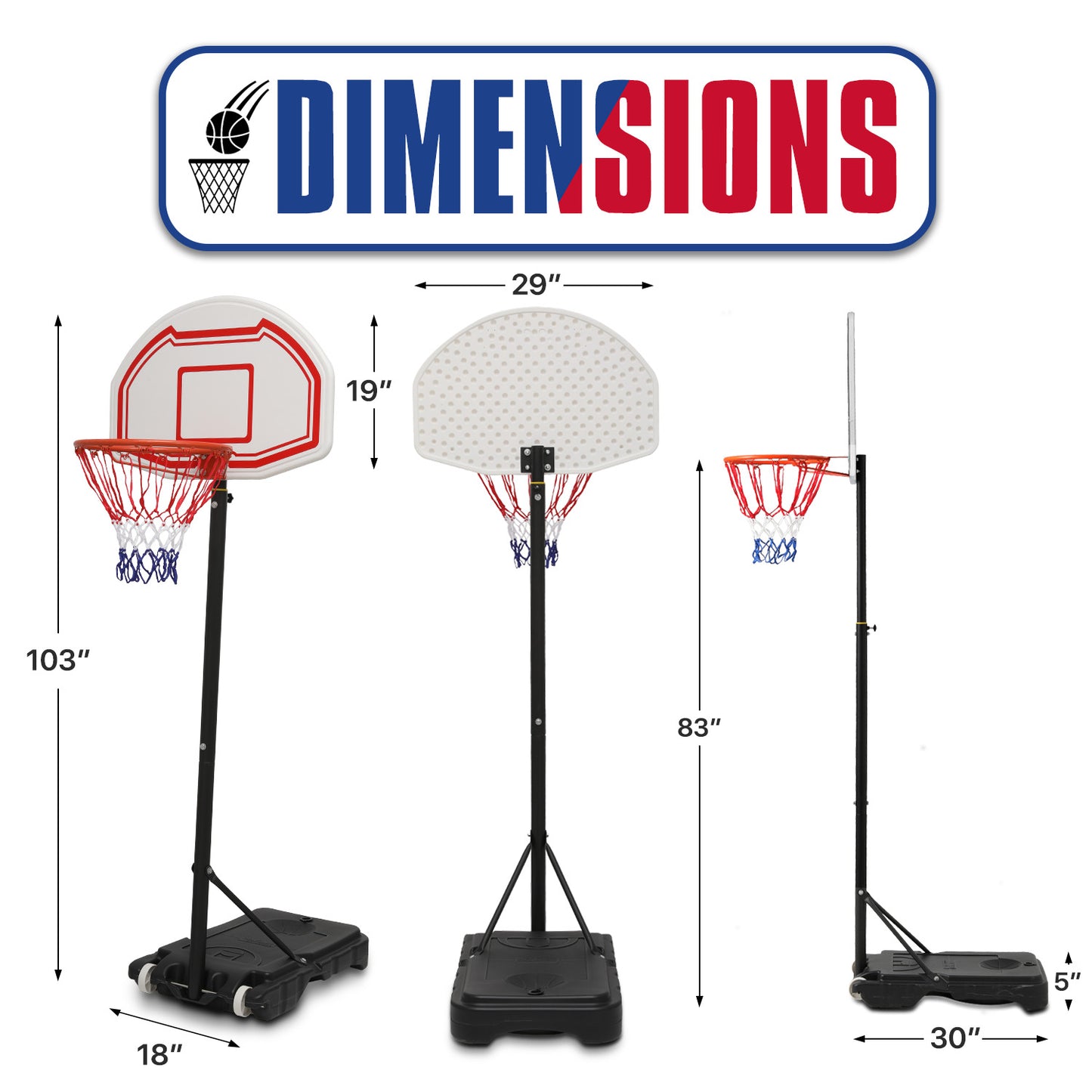 7 ft Adjustable Height Basketball Hoop - White Backboard