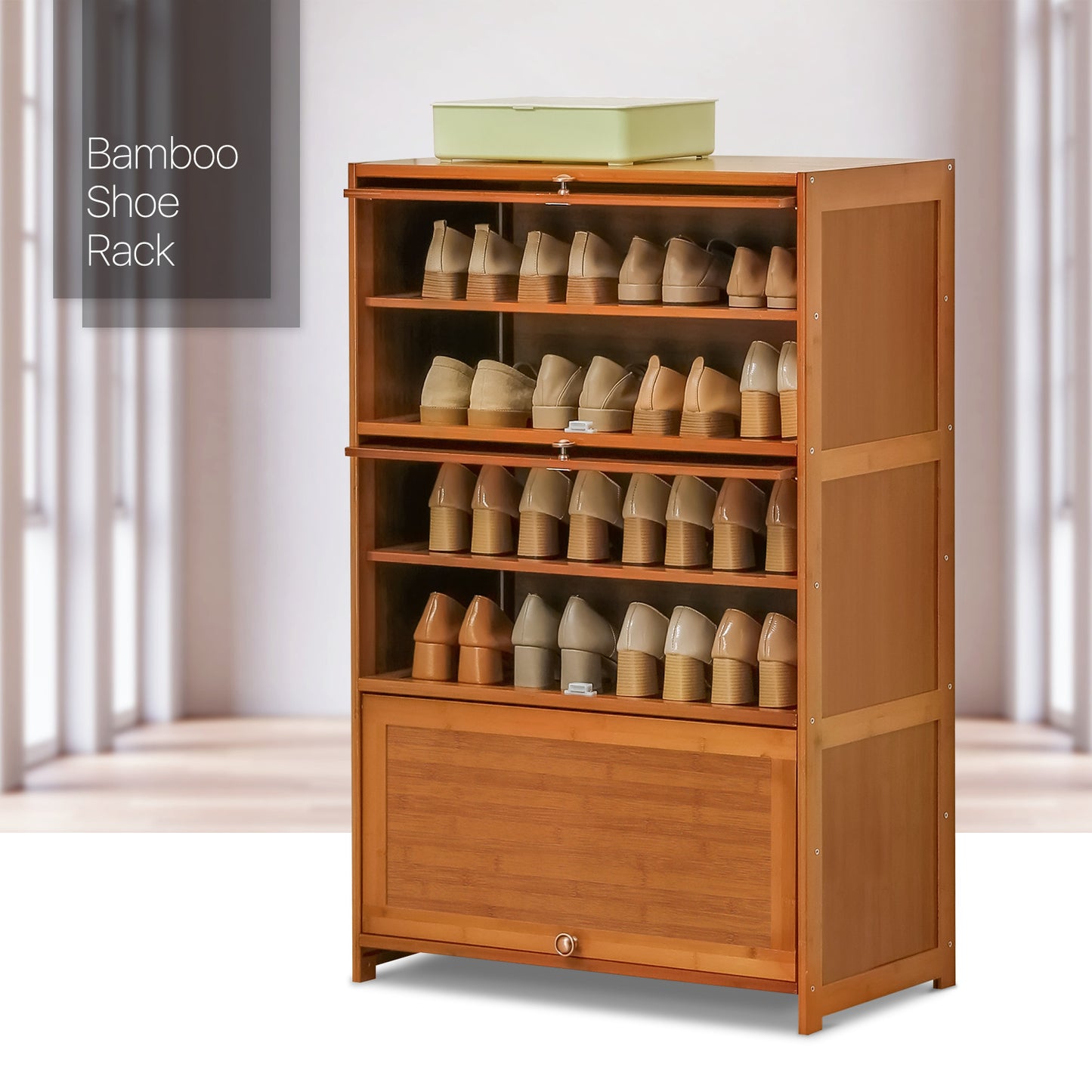 7-Tier Large Shoe Storage Cabinet 3-Door Bamboo Shoes Organizer