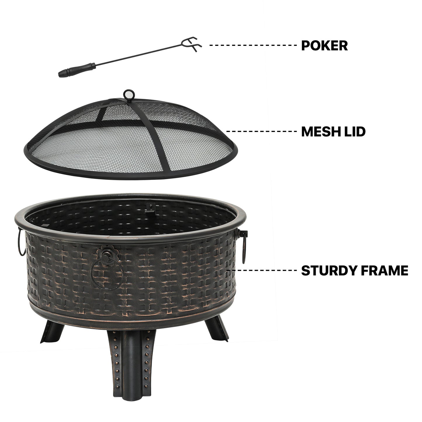 26" Round Fire Pit w/Poker & Spark Screen