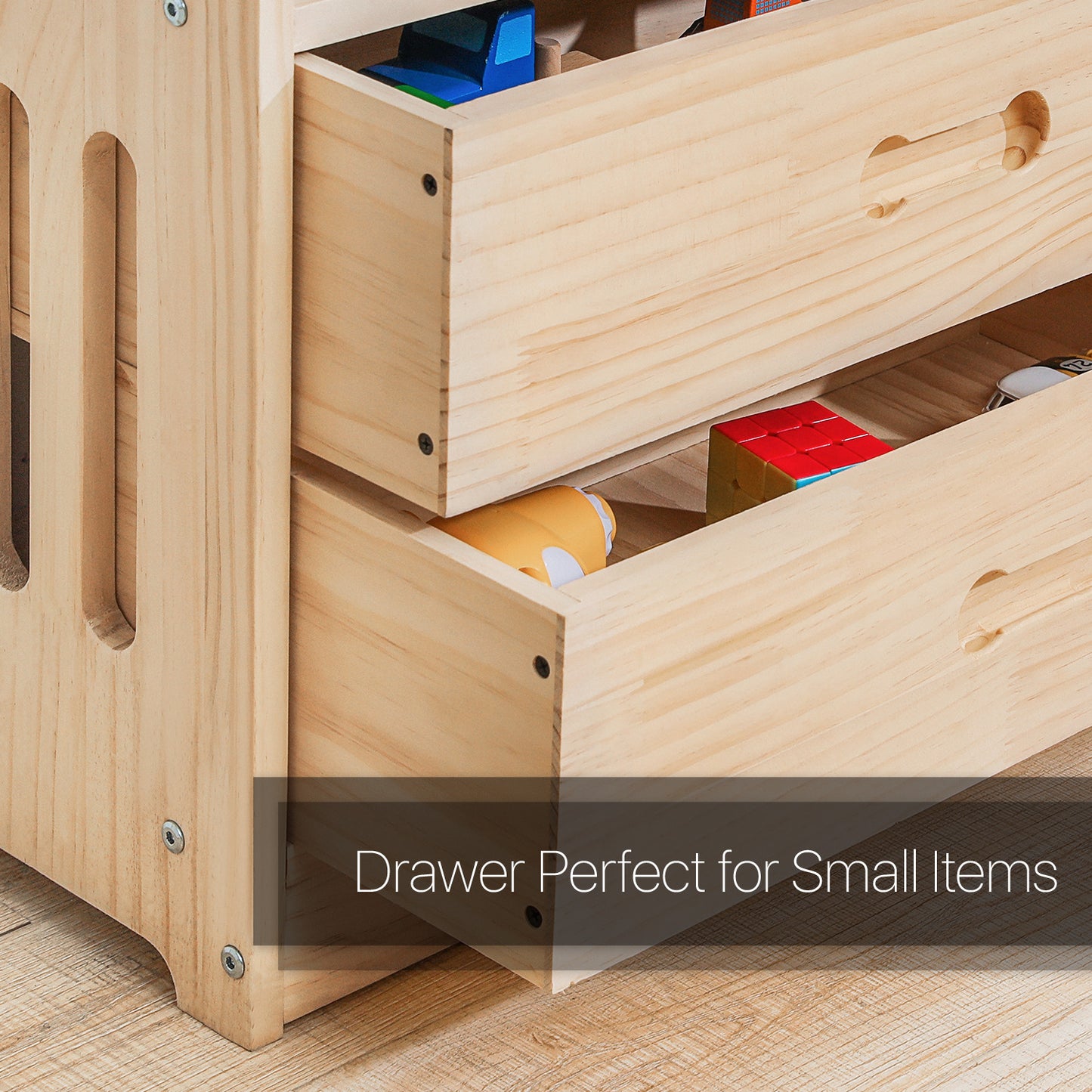 Wooden Display Storage Organizer - 4 Tier - with Drawer - Natural