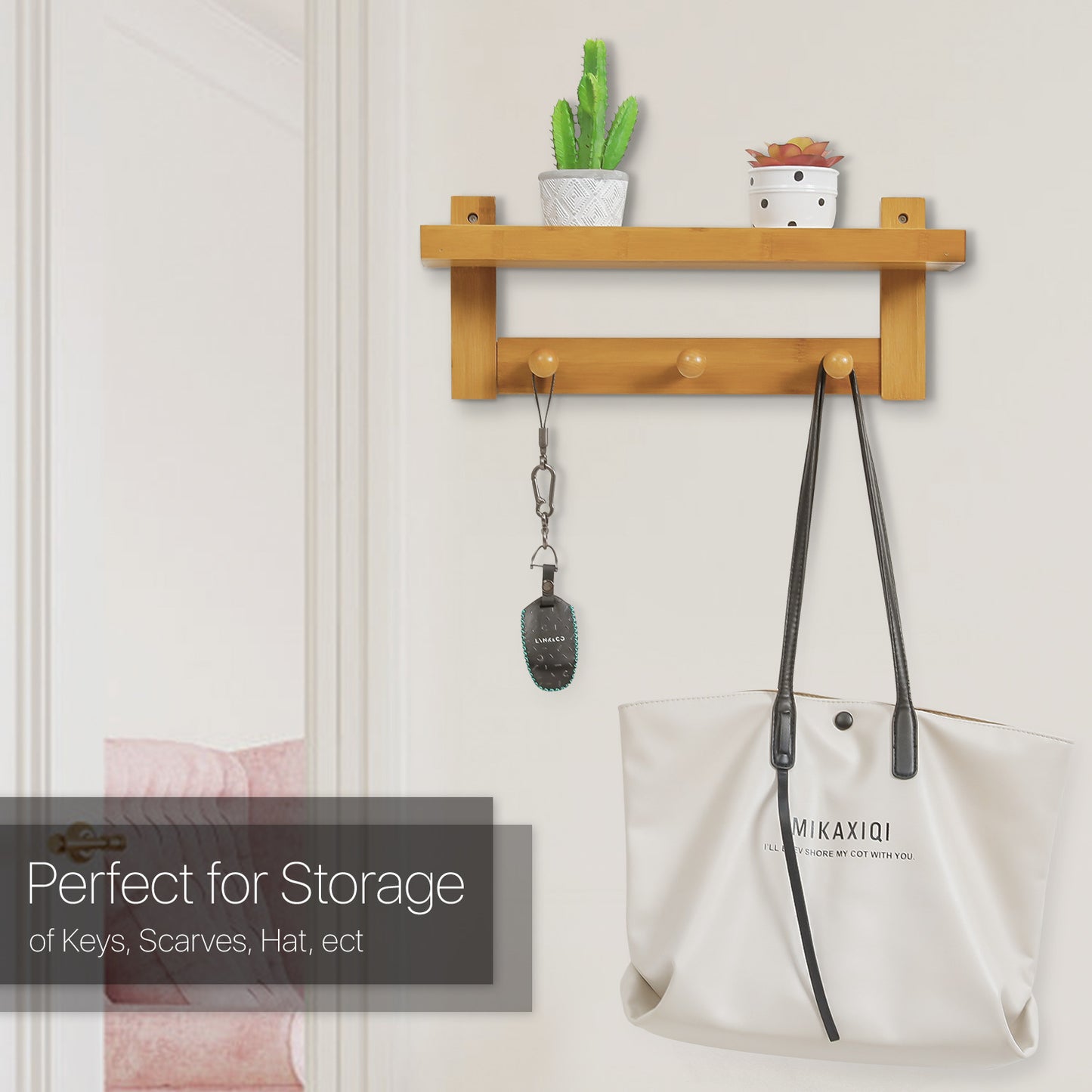 Wall Mounted Coat Hook - with Shelf - Natural