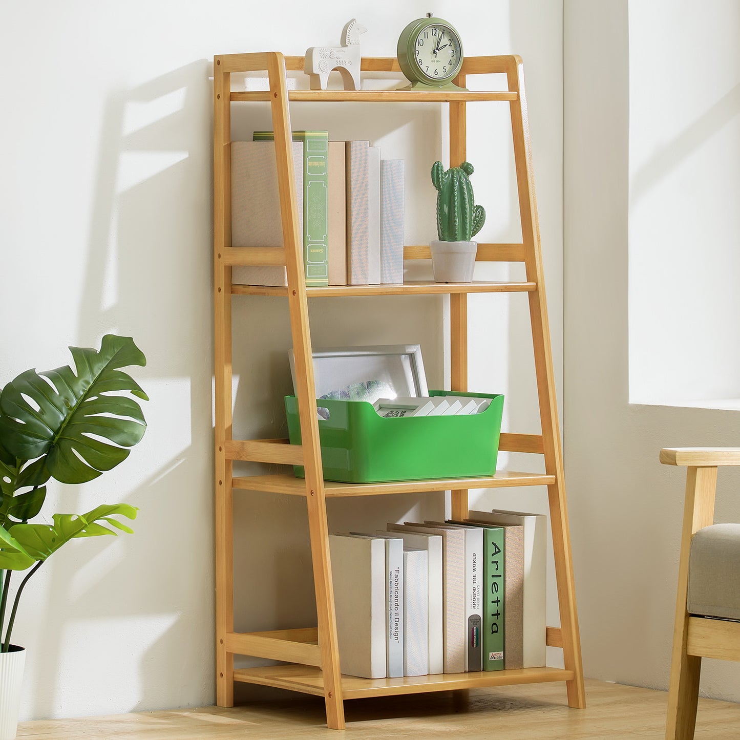 Adjustable Trapezoid Stand Alone Multi-Functional Shelf - 4 Tier - Natural