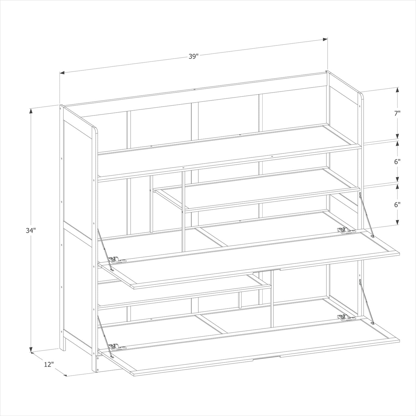 Drop Down Door Entryway Shoe Cabinet - Shelf Top with Boot Compartment  - Brown