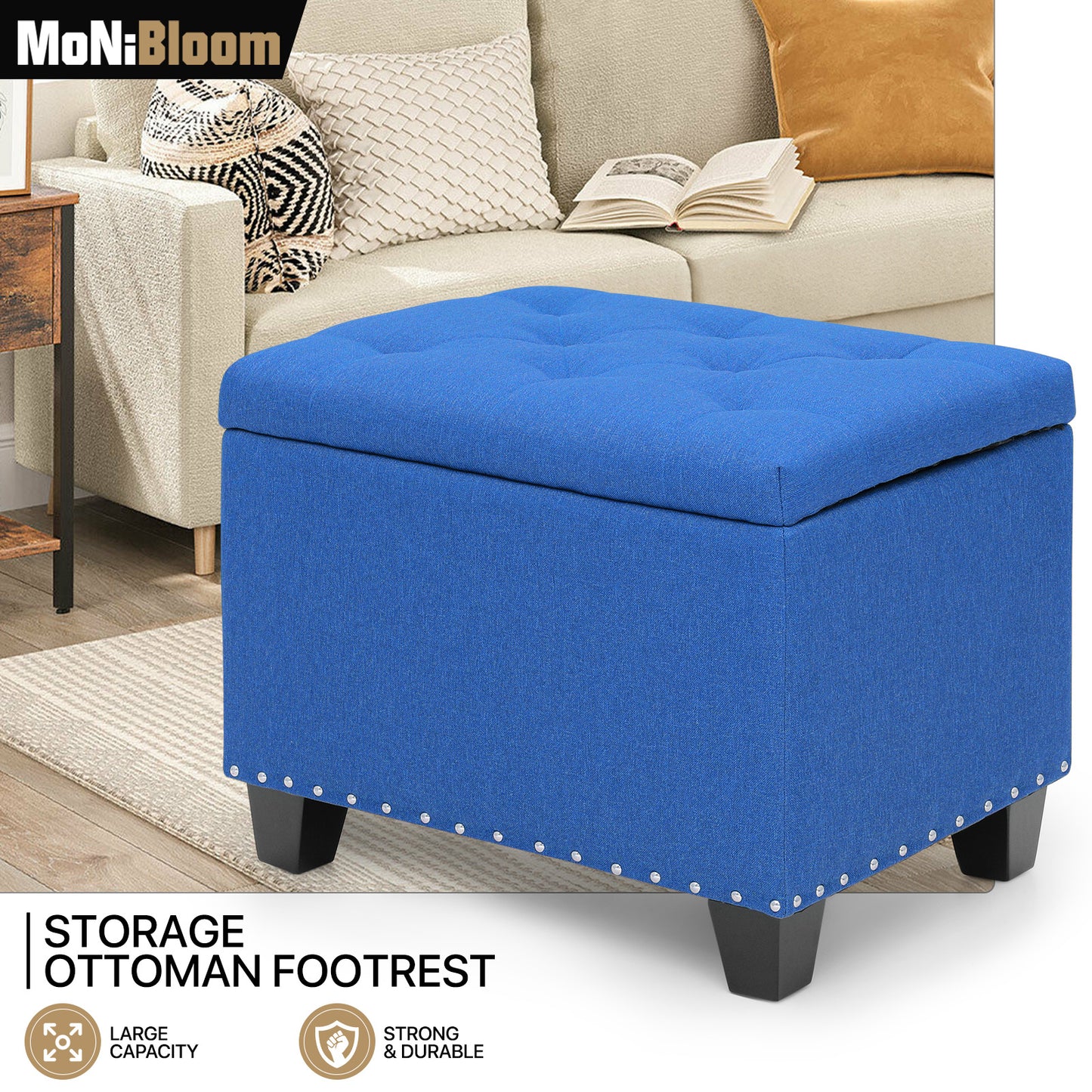 24" Storage Bench Lift Top Tufted Poufs Ottoman Upholstered Footrest Stool