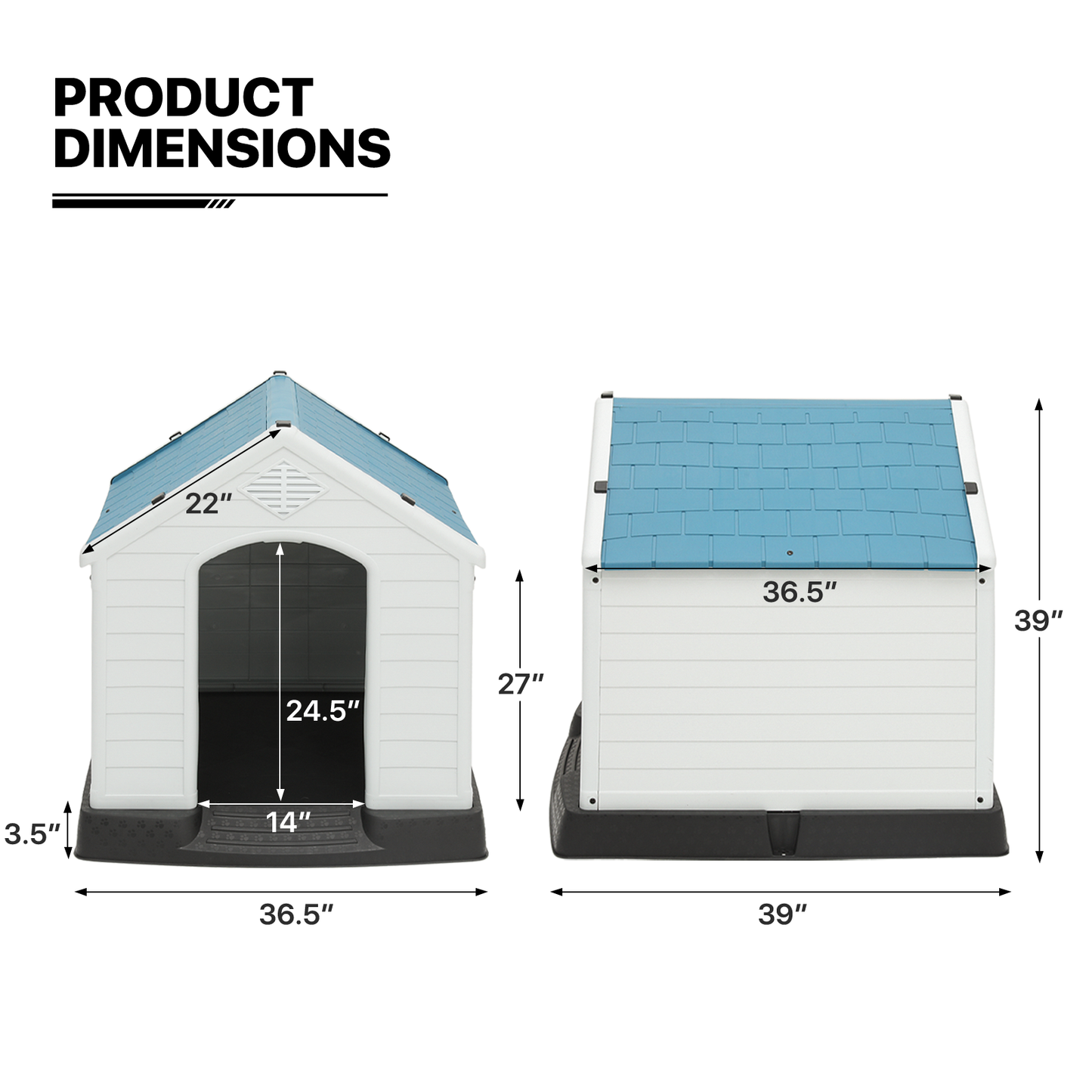 Plastic Dog House - with Air Vent, Elevated Floor