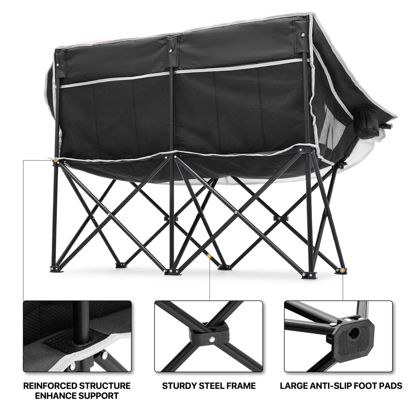 Folding Double Chair - Steel Tube - Oxford Fabric