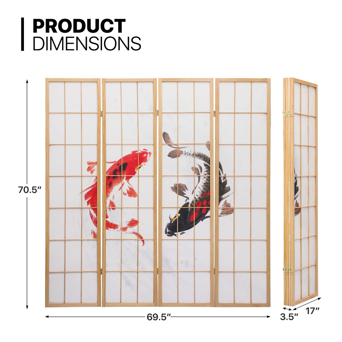 Foldable Room Divider - Koi Carp Pattern - 4 Panel