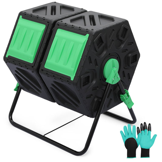 34 Gallon Dual Chamber Compost Bin - 2 Sliding Doors - with Gloves