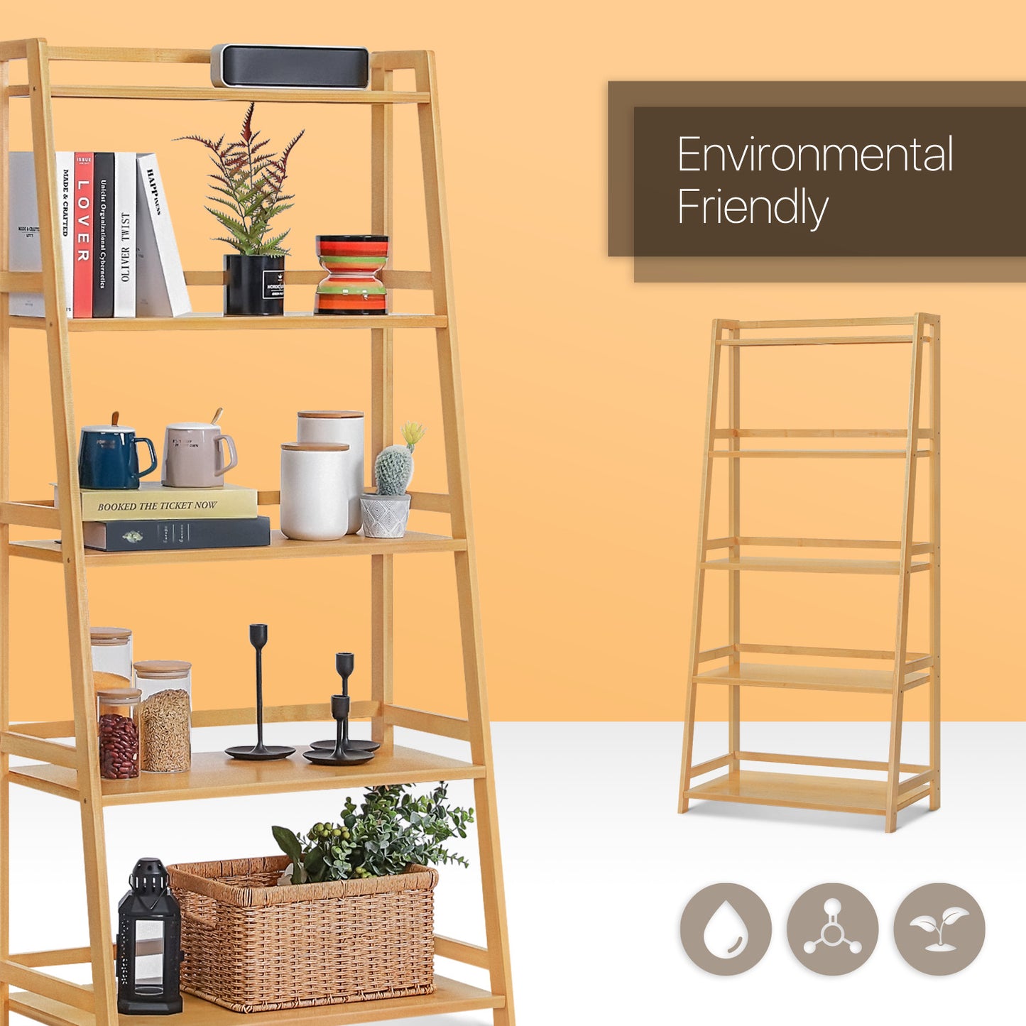 Adjustable Trapezoid Stand Alone Multi-Functional Shelf - 5 Tier - Natural