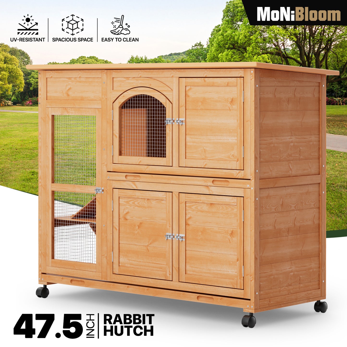 Wooden Chicken Coop Rabbit Hutch - 47.5'' Length - w/4 Wheels