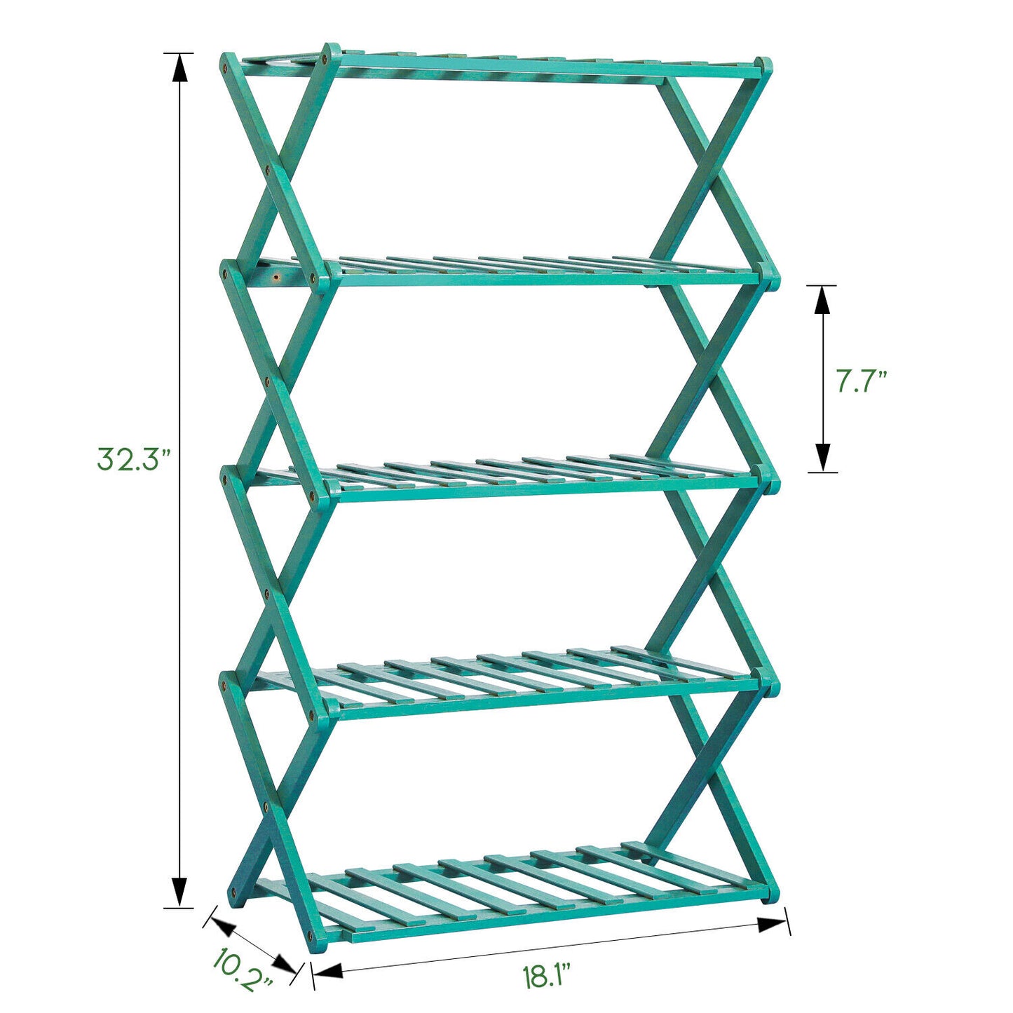 Foldable Multifunctional Shoe Rack Organizer - 5 Tier - Green