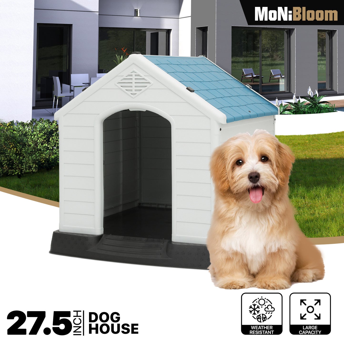 Plastic Dog House - with Air Vent, Elevated Floor