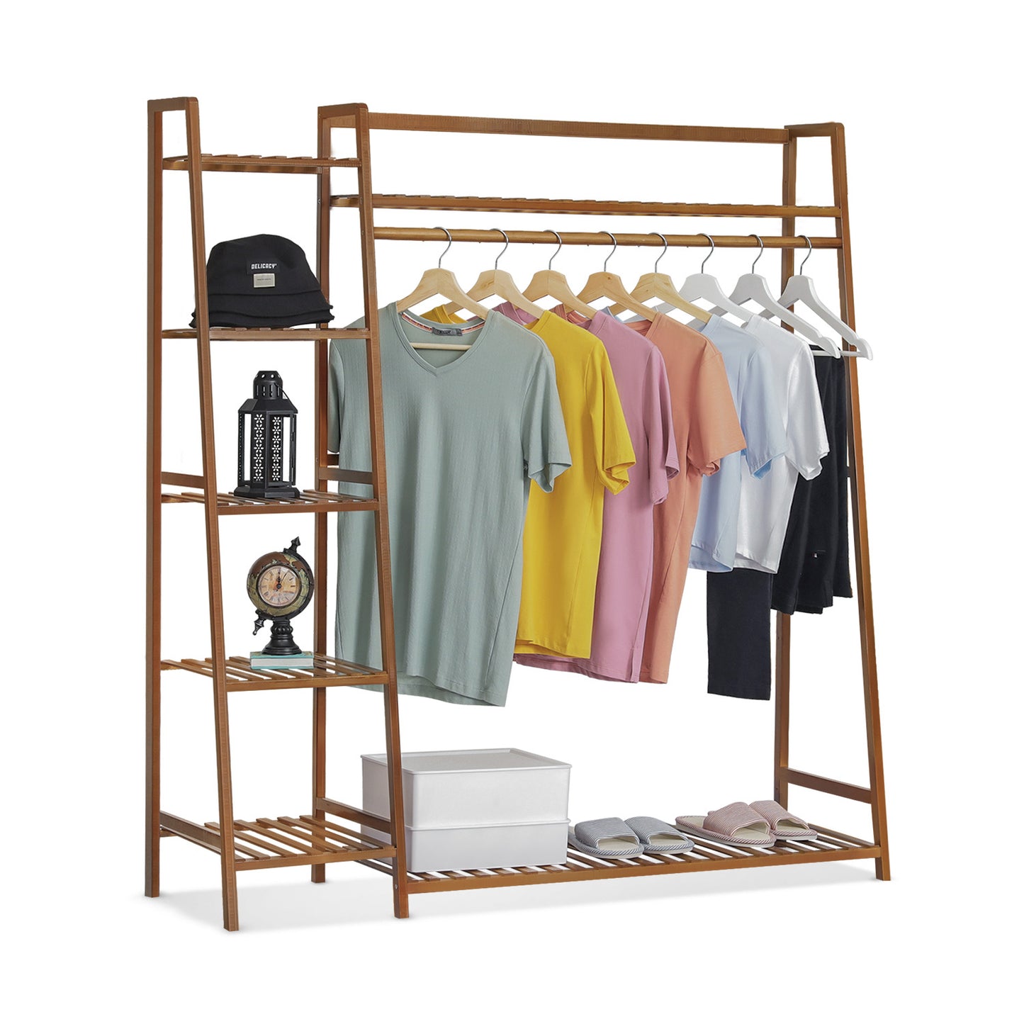 Trapezoid Garment Cabinet Clothes Organizer - Single Rack - Brown