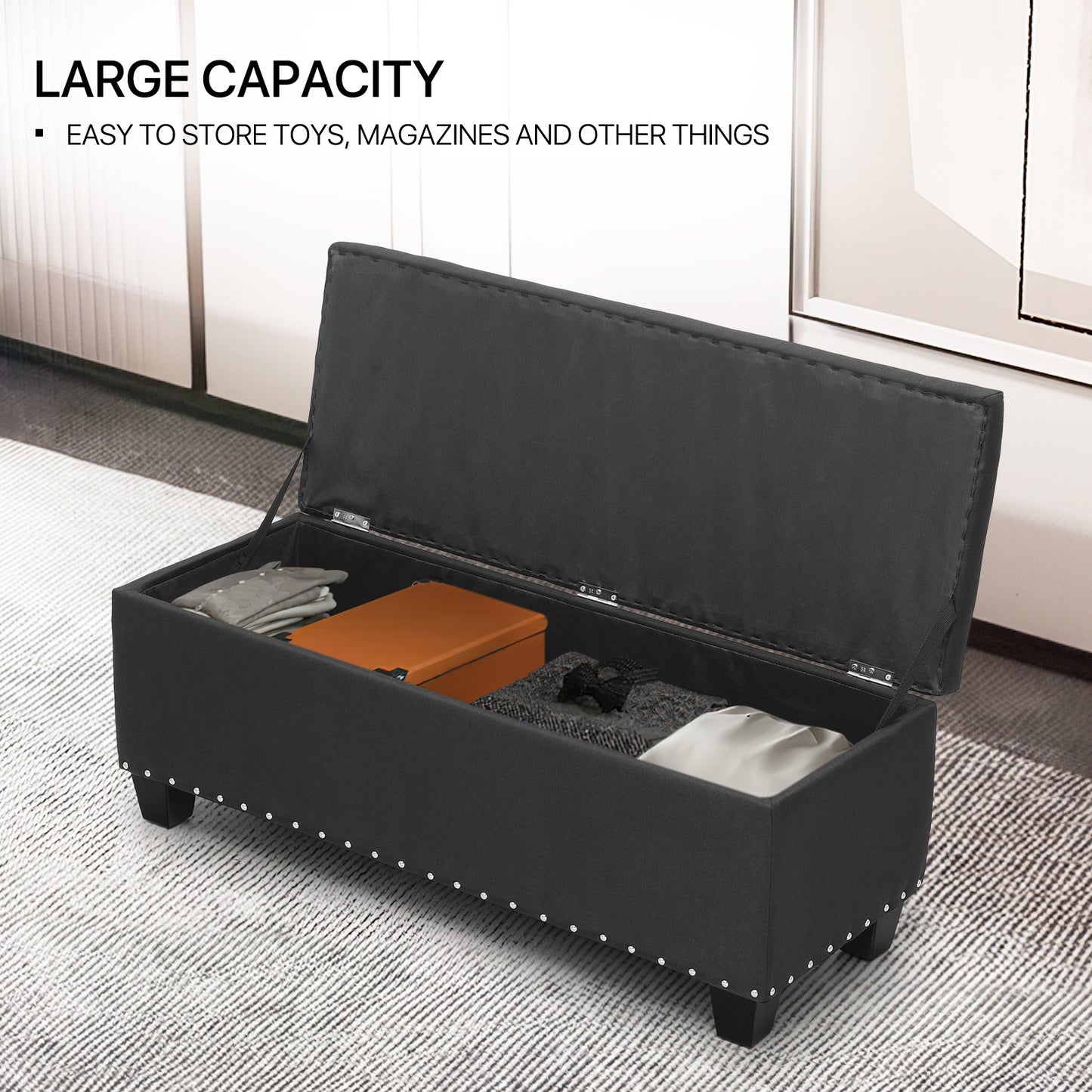 42" Storage Bench Lift Top Tufted Poufs Ottoman Upholstered Footrest Stool