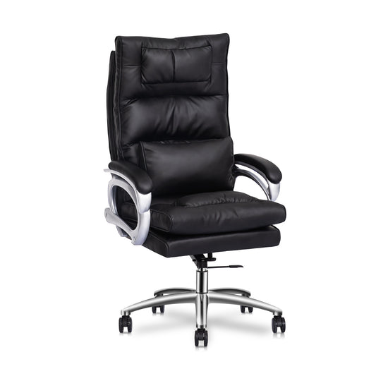Faux Leather Executive Chair with Lumbar Support - 29" x 47" Studded Mat Set