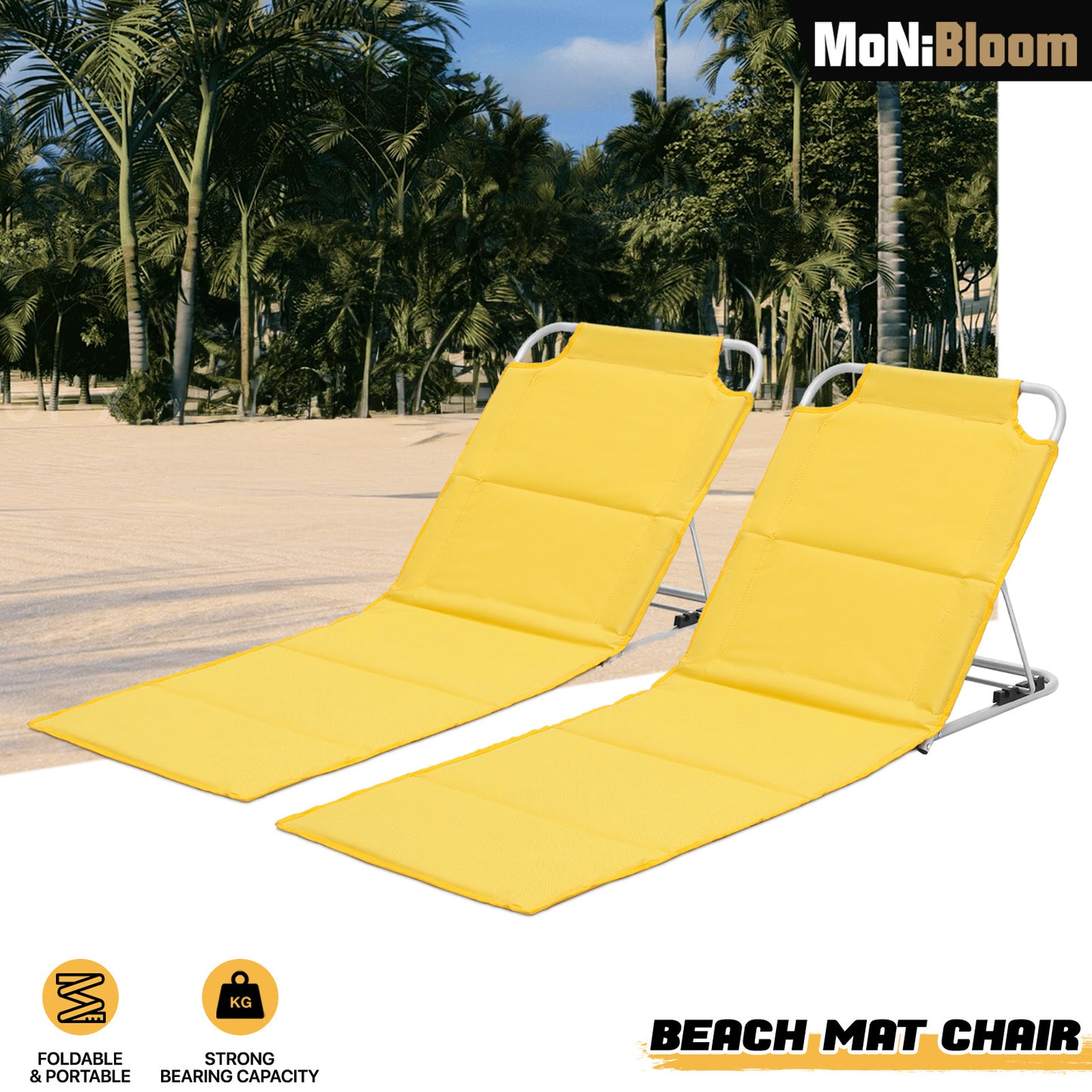 Foldable Beach Mat Chair - Reclinable 130°/135°/140° - 600D Oxford Seat