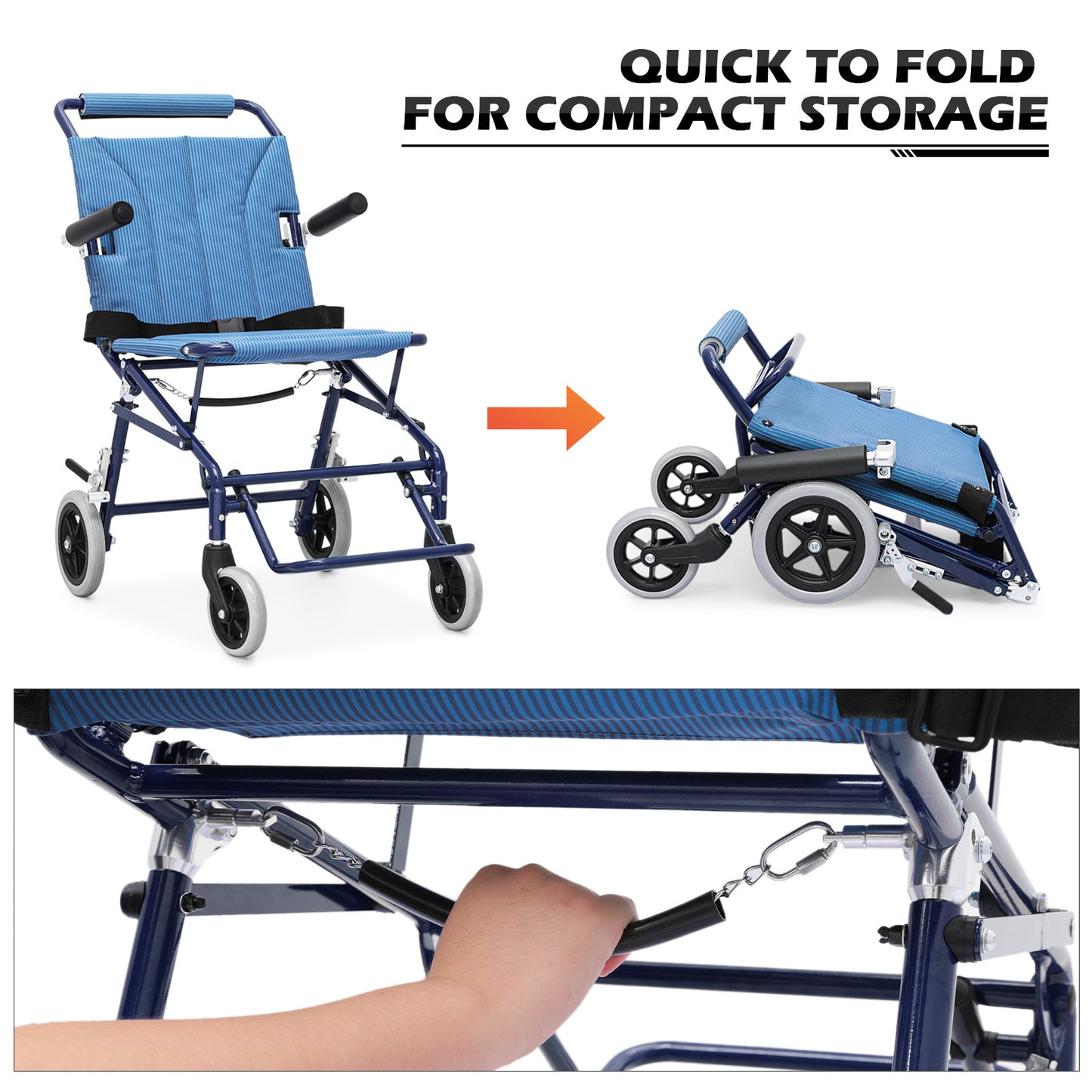 Transport Wheelchair - Blue - Can Be Carry-on Plane