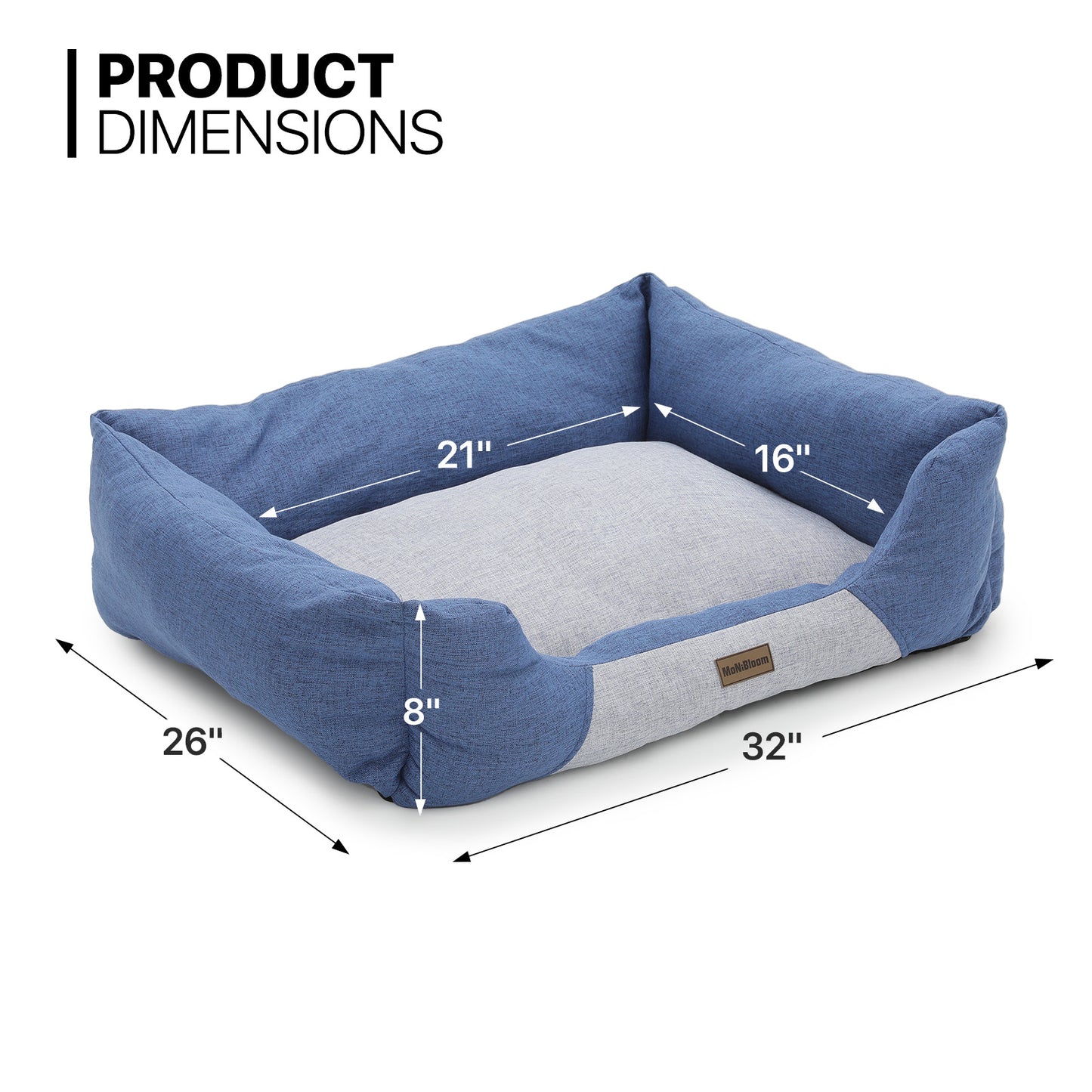 Pet Bed - Rectangle - 32'' Length - Linen-like - Machine Washable