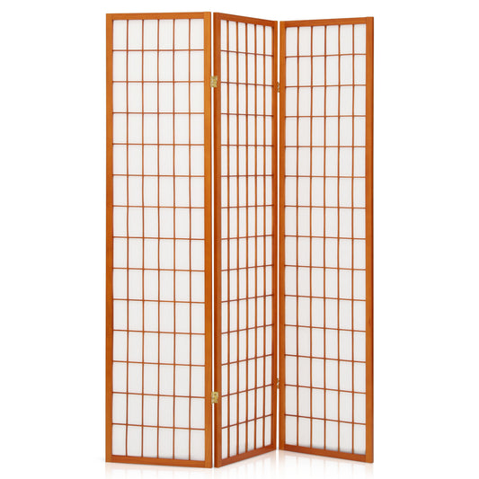 3-Panel Small Grid Room Divider - Walnut