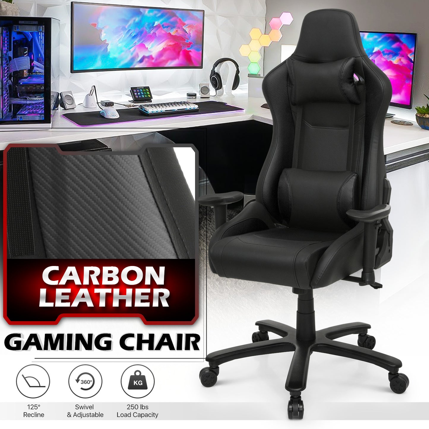 Gaming Chair w/Lumbar Support & Headrest #006