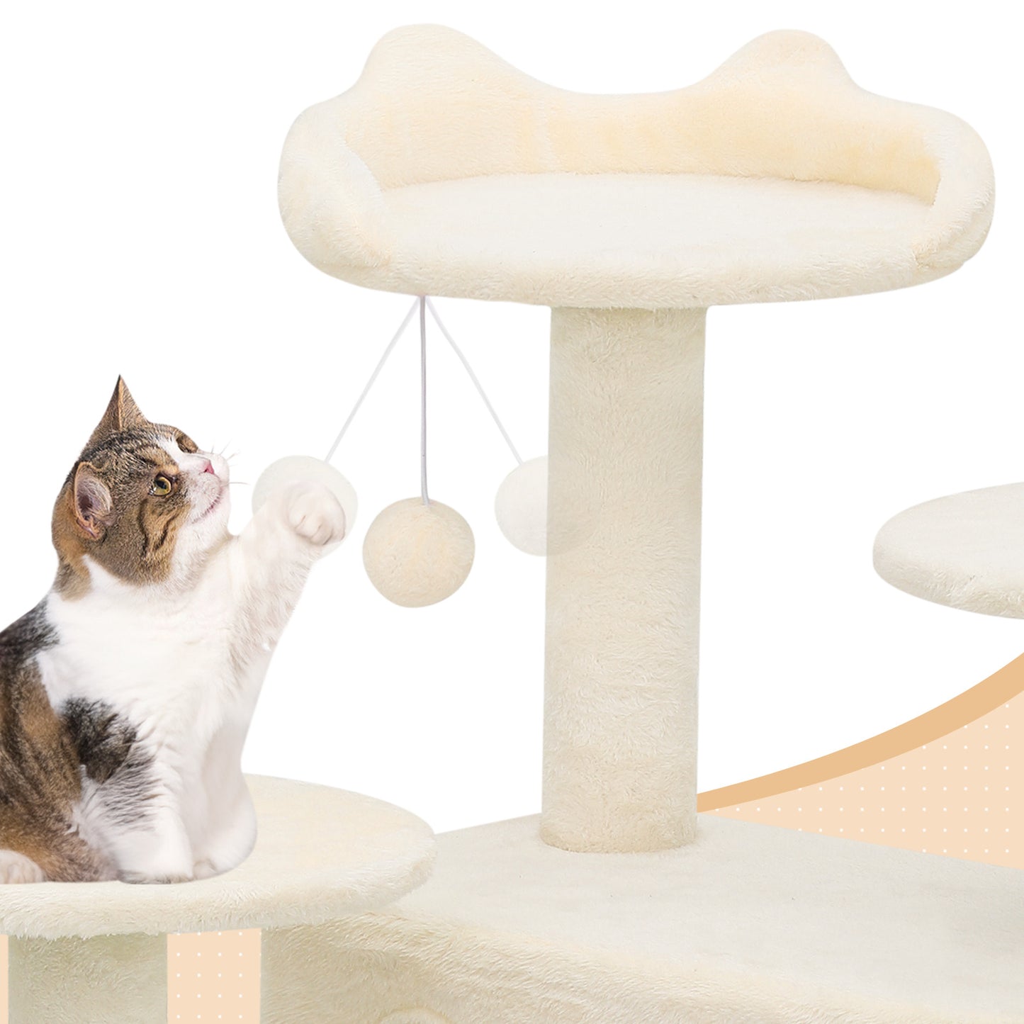 Cat Tree - 70'' Height - w/Anti-Tipping Rope, Fabric Scratching Post