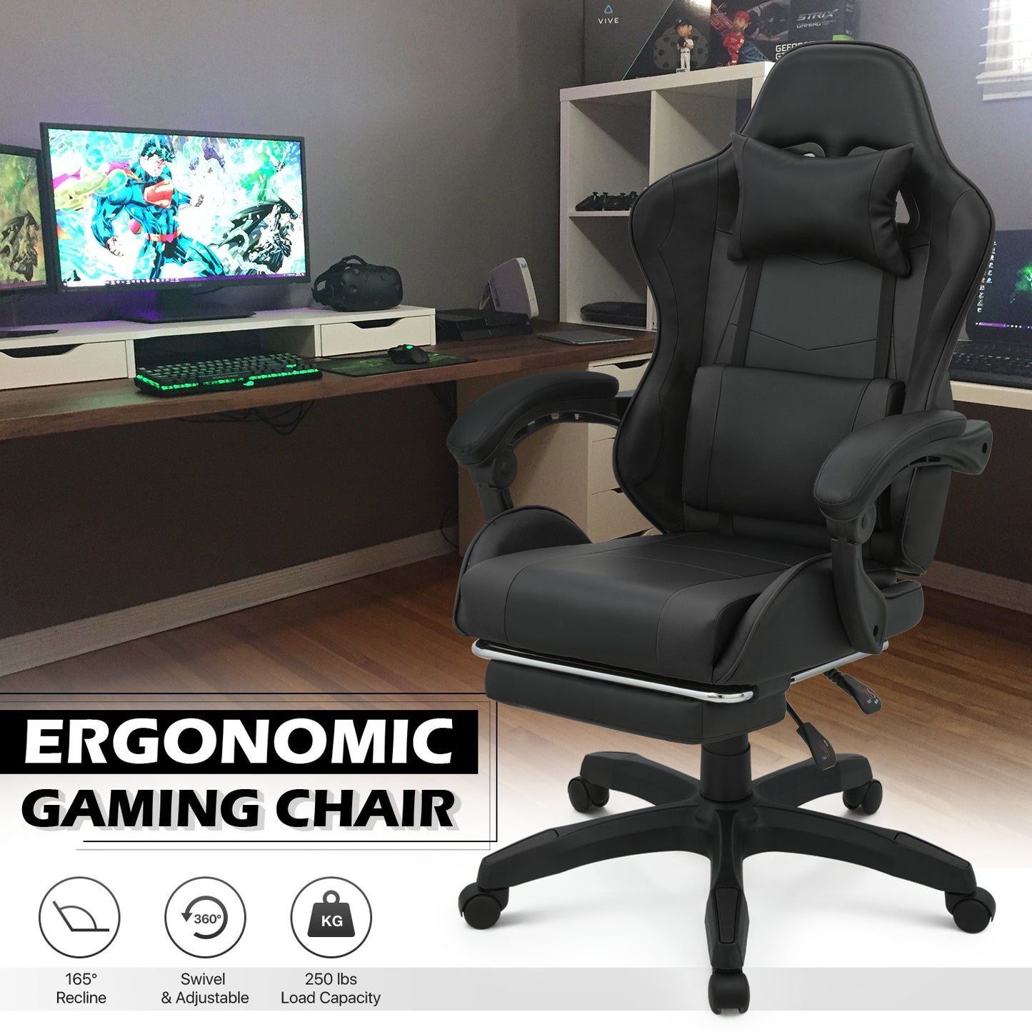 Reclinable Gaming Chair w/Footrest #001
