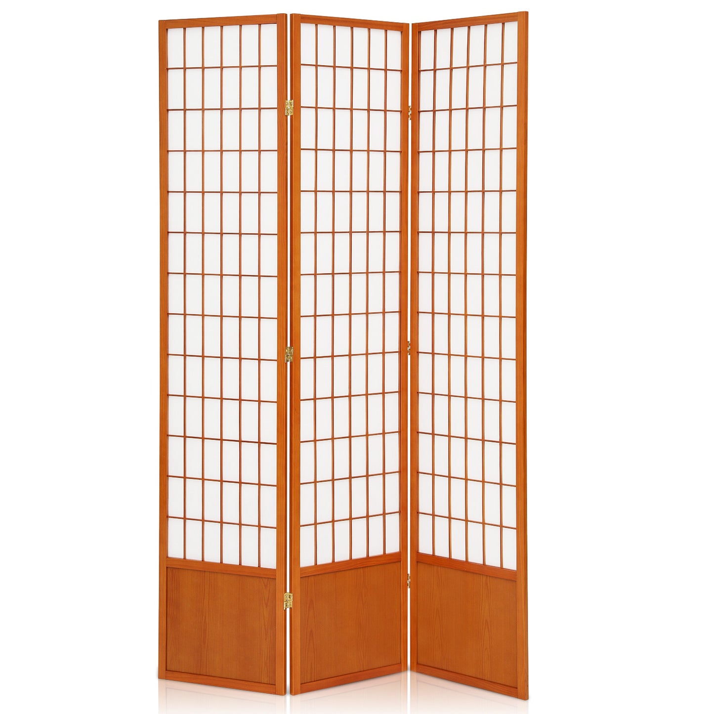 3-Panel Small Grid Room Divider w/Low Slat - Walnut