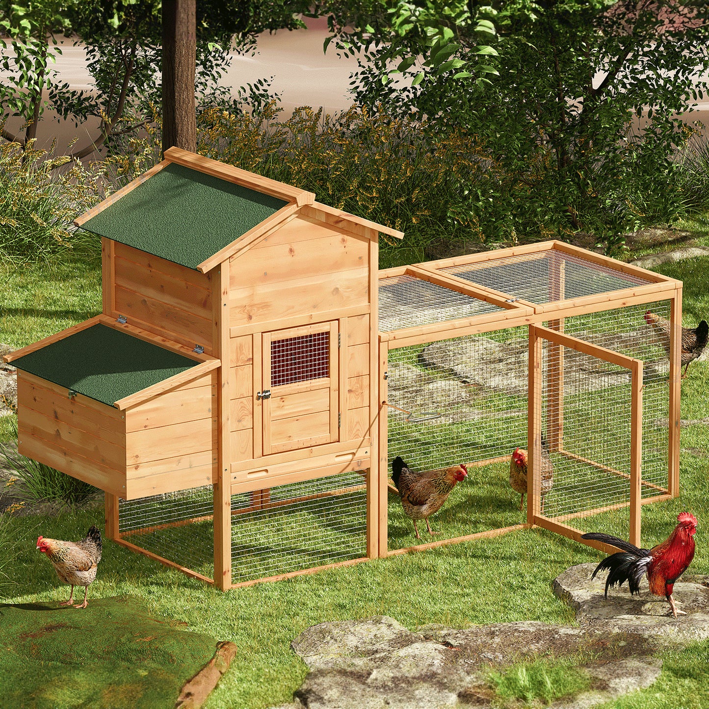 Wooden Rabbit Hutch - Ramp+Nesting Box - Chicken Coop