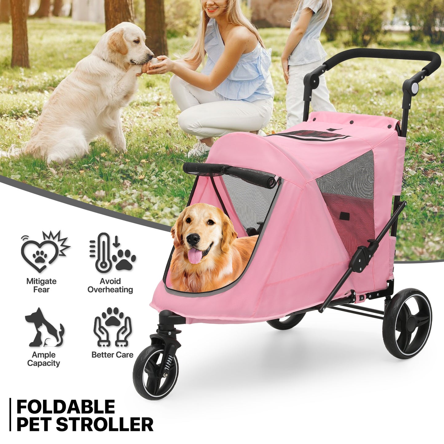 3 Wheels Pet Stroller - 41*23*39.5 inch - Angle Adjustable Handlebar