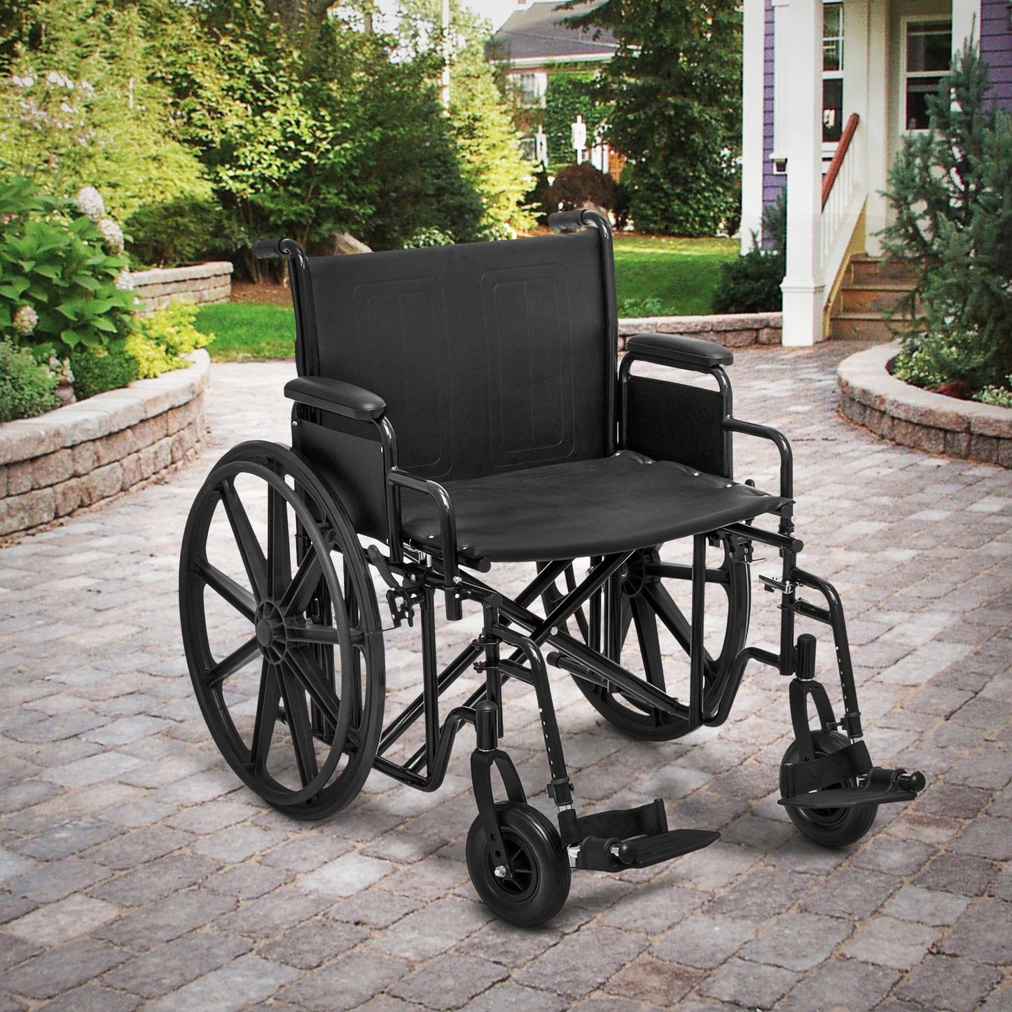 Manual Wheelchair - Extra Width 24"x17.5" Seat - Black, FDA Approved