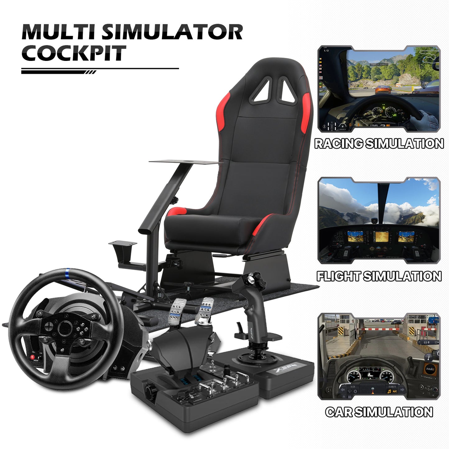 Racing Simulator Cockpi - Adjustable Gaming Seat - Red