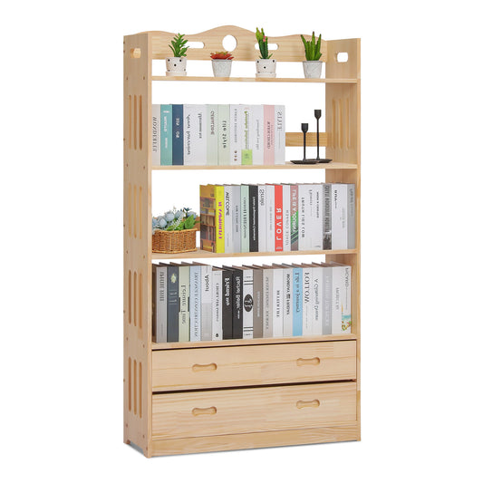 Wooden Display Storage Organizer - 5 Tier - with Drawer - Natural