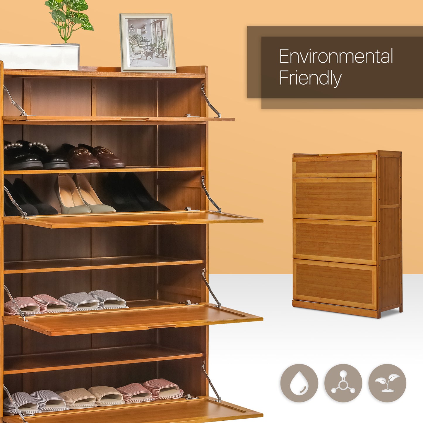 Drop Down Door Entryway Shoe Cabinet - 32" - Brown