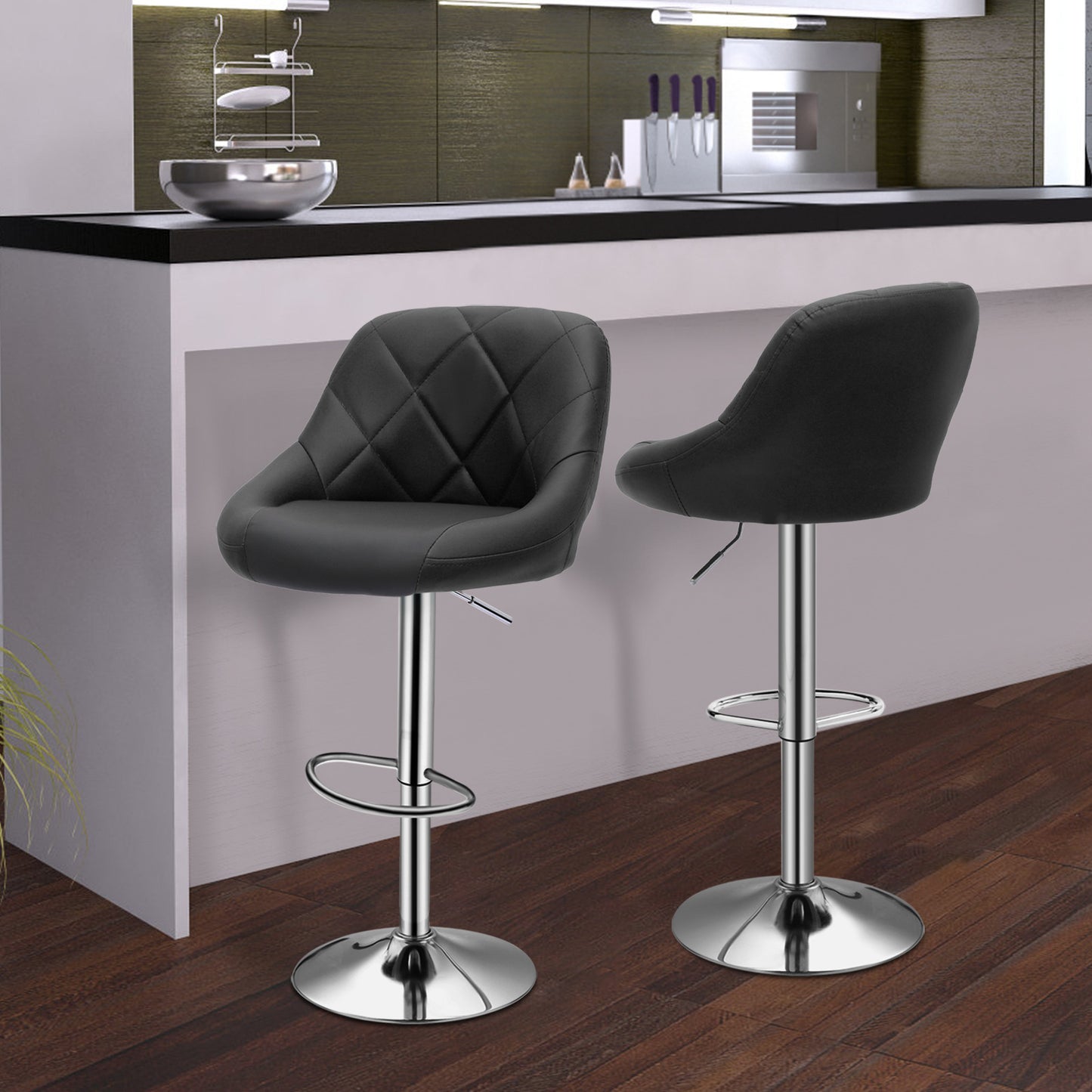 2x Swivel Adjustable Bar Stool Leather Modern Counter Height Dining Chair