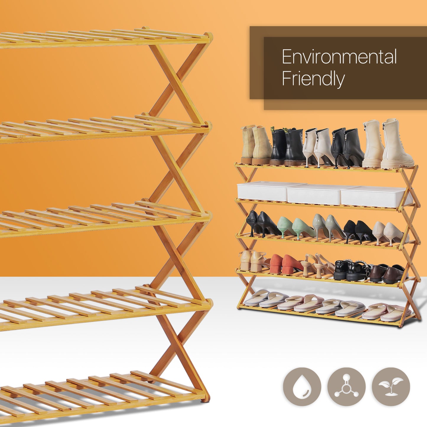 Foldable Multifunctional Shoe Rack Organizer - 5 Tier - Natural
