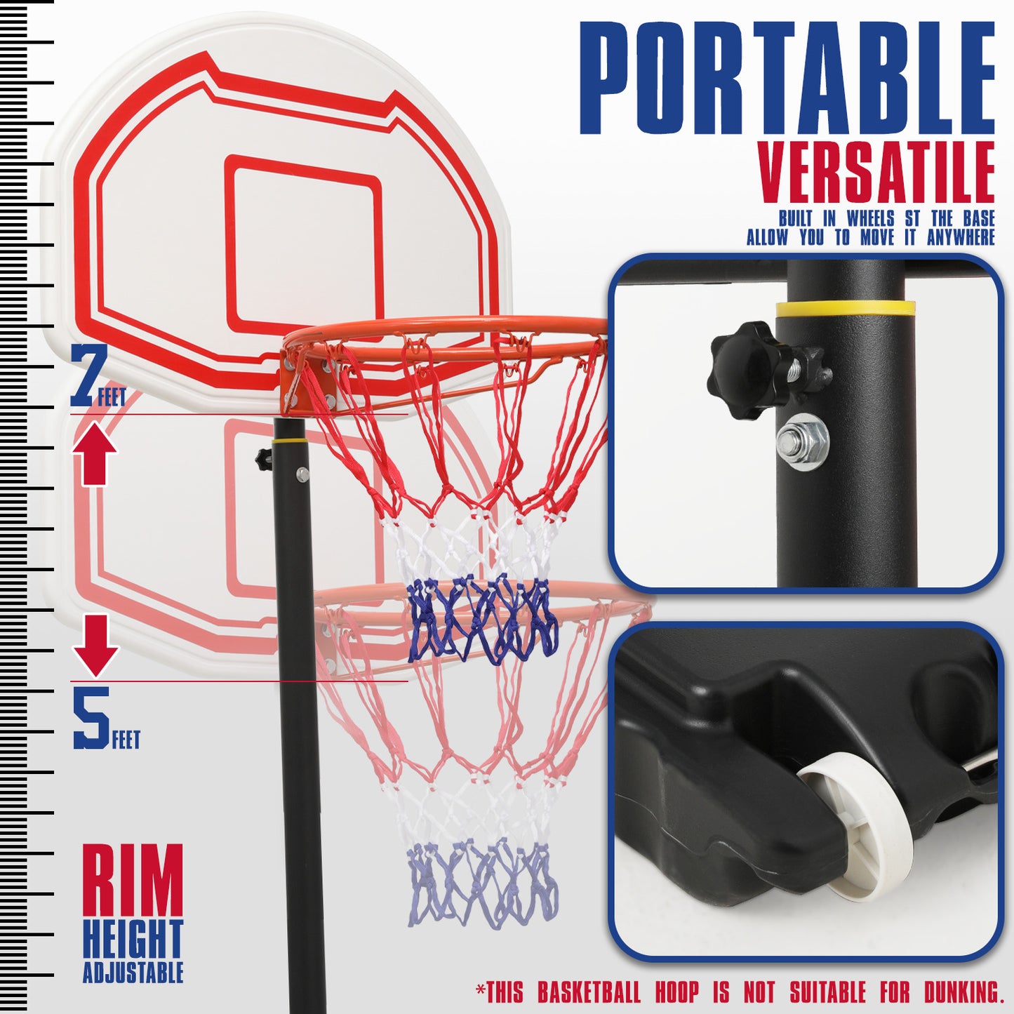 7 ft Adjustable Height Basketball Hoop - White Backboard