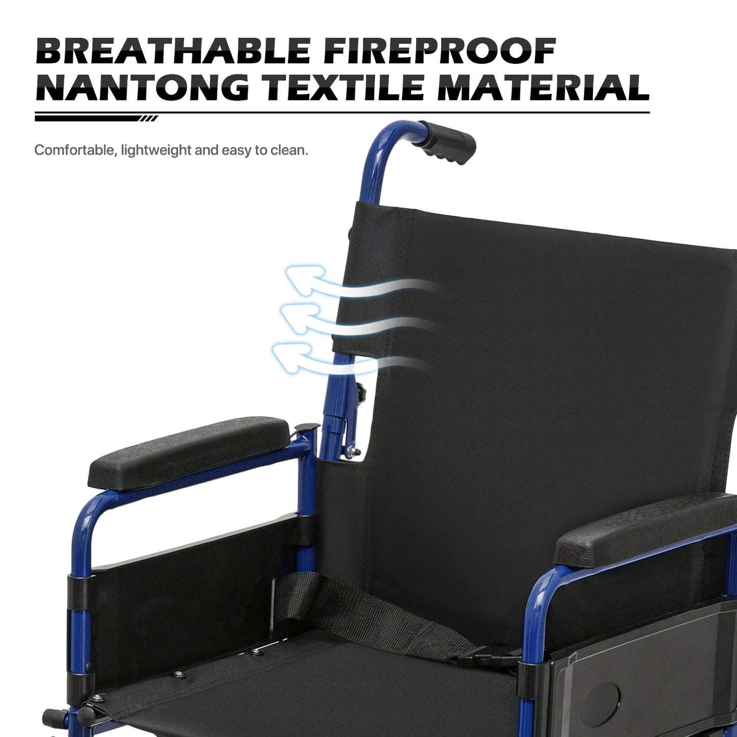 Transport Wheelchair - FDA Approved, PU Paded Armrest, Blue