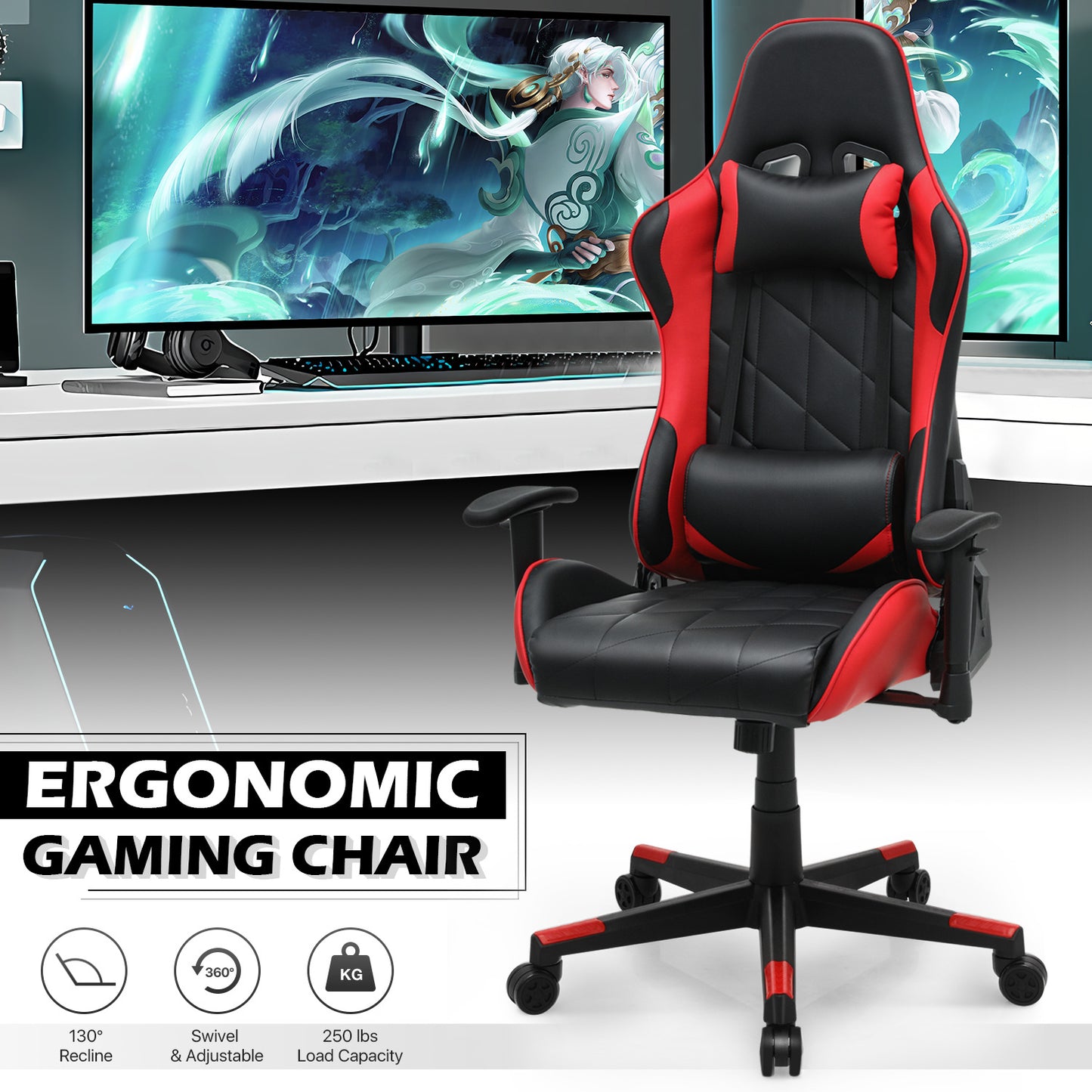 Gaming Chair w/Lumbar Support & Headrest #005