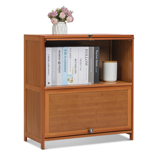 Slide Up Door Multi-Functional Storage Cabinet - 2 Tier - Brown